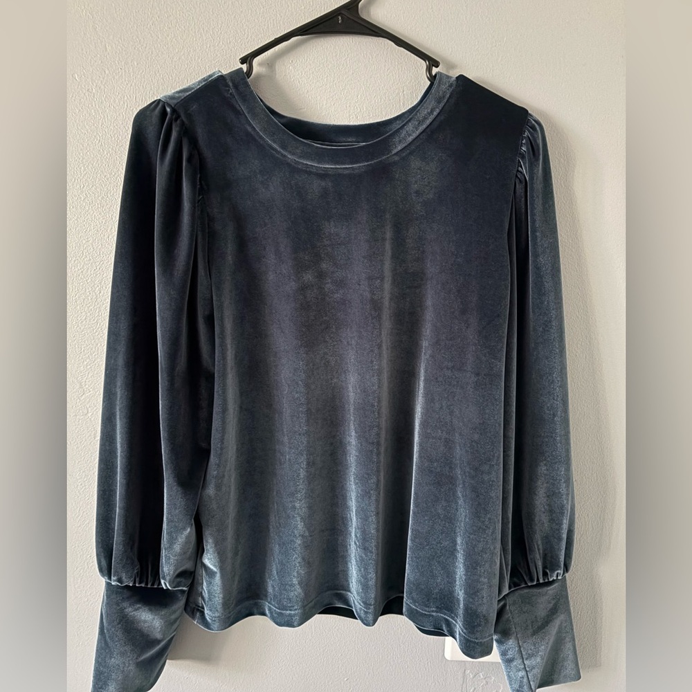 LOFT Charcoal/ midnight blue Velvet Blouse, Size Medium